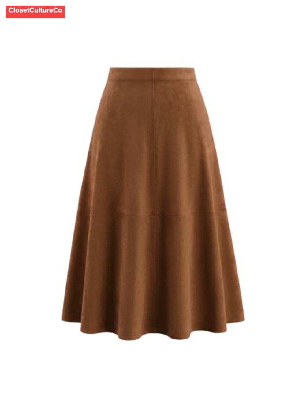 Faux Suede High Waist A-Line Midi Skirt